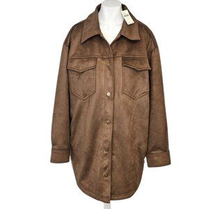 Anthropologie Pilcro The Tillie Relaxed Faux-Suede Shacket, Brown, Button Up, S